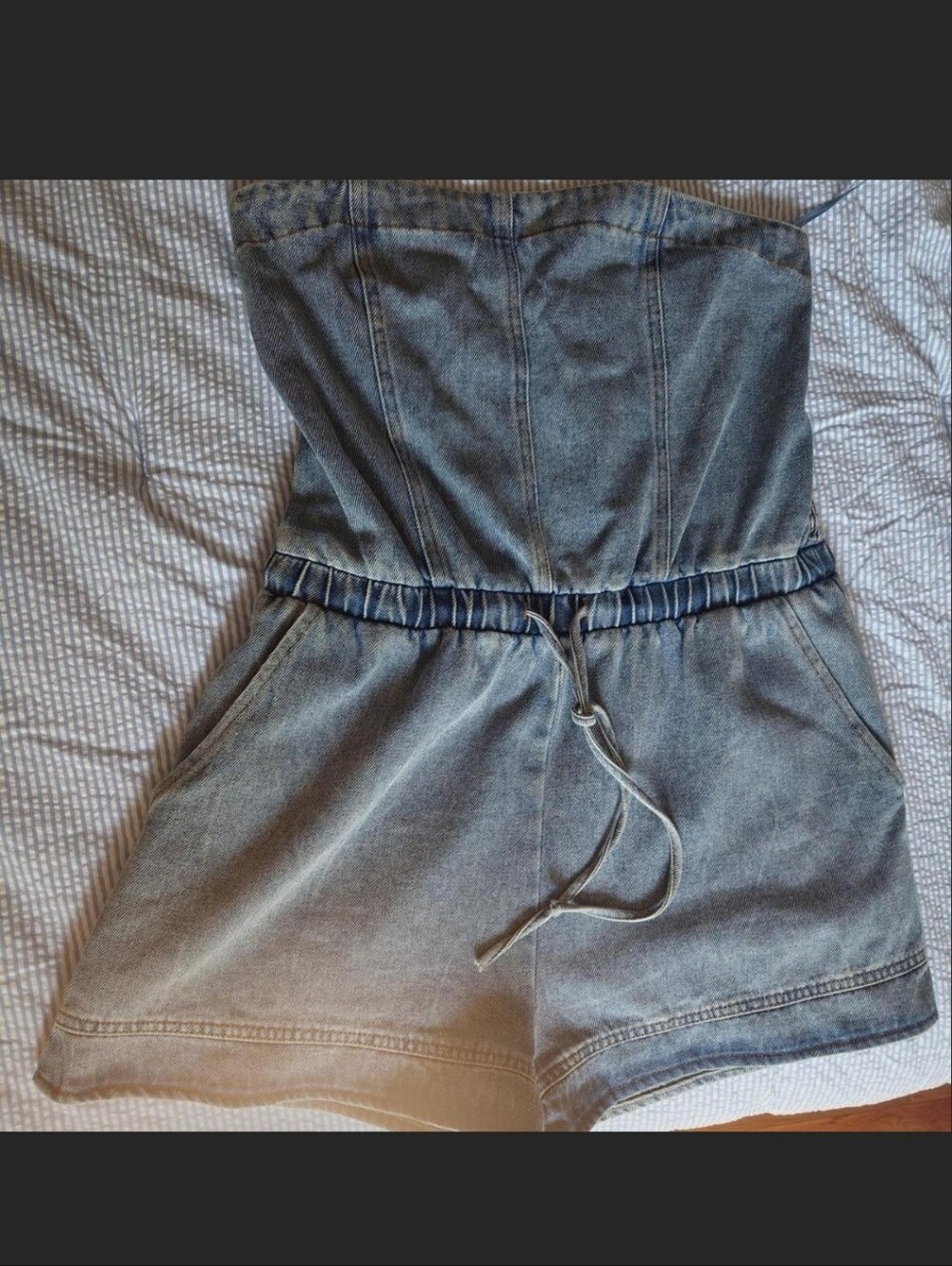 Women's Denim Drawstring Romper Shorts - Grey